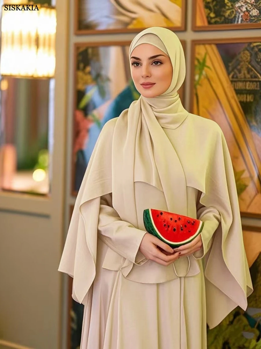 

Siskakia Dubai Slim Fit Elegant Dress Two Pieces Cape Dress Belted Kaftan Belt included