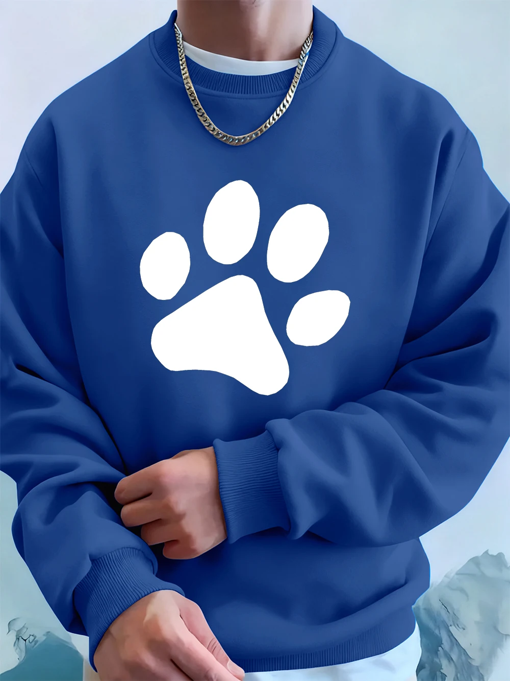 Simple Sole Pattern Printed Men'S Sweatshirt Winter Loose Hoodies Sports Crewneck Fleece Warm Streetwears Basics Men Clothes