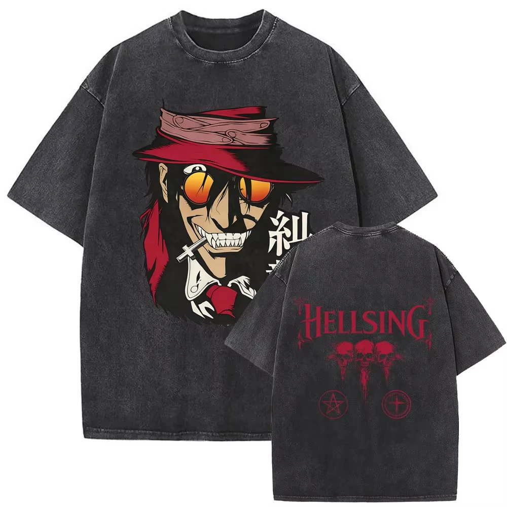 Hellsing Washed T-shirt Streetwear Trendy Cotton Oversized Unisex Casual T-Shirts Summer Y2k Short Sleeves Classic hot product