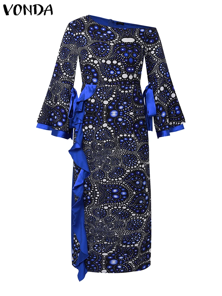 

VONDA Women Summer Maxi Long Dress Bohemian Off Sholuder Ruffled Vestidos 2025 Fashion Casual Printed Floor-Length Robe