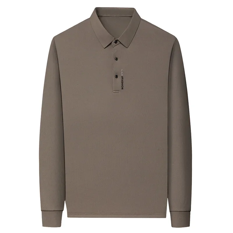 Spring Autumn Long Sleeve Polo Shirts for Men Casual Collared Neck Tops for Middle Aged Elderly Dad Grandpa Daily Wear