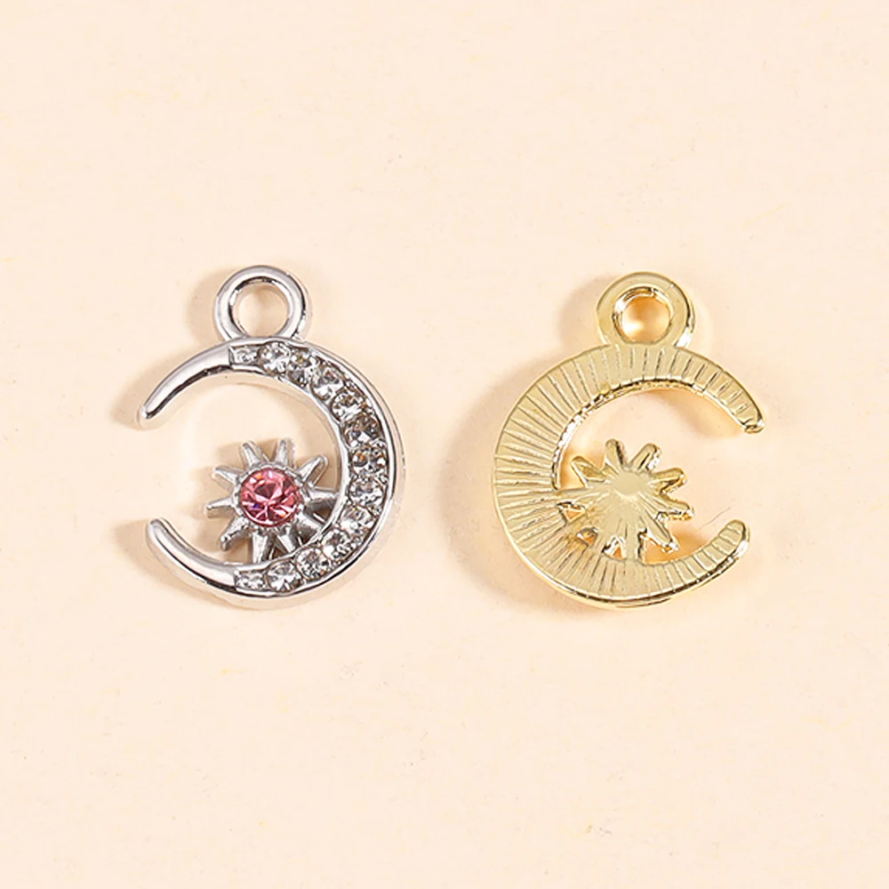 10 Stück hochwertige Goldfarbe Legierung Zirkon Stern Mond Charms für Schmuck machen DIY Ohrring Anhänger Halskette Mode accessoires – Detail 2