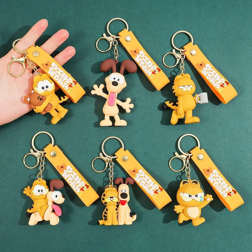 Set de 6 Llaveros de Silicona 3D de Personajes Variados de Garfield y Odie, Lindas Figuras de Gato y Perro de Dibujos Animados, Colgante para Bolsa, Mochila y Llaves de Coche