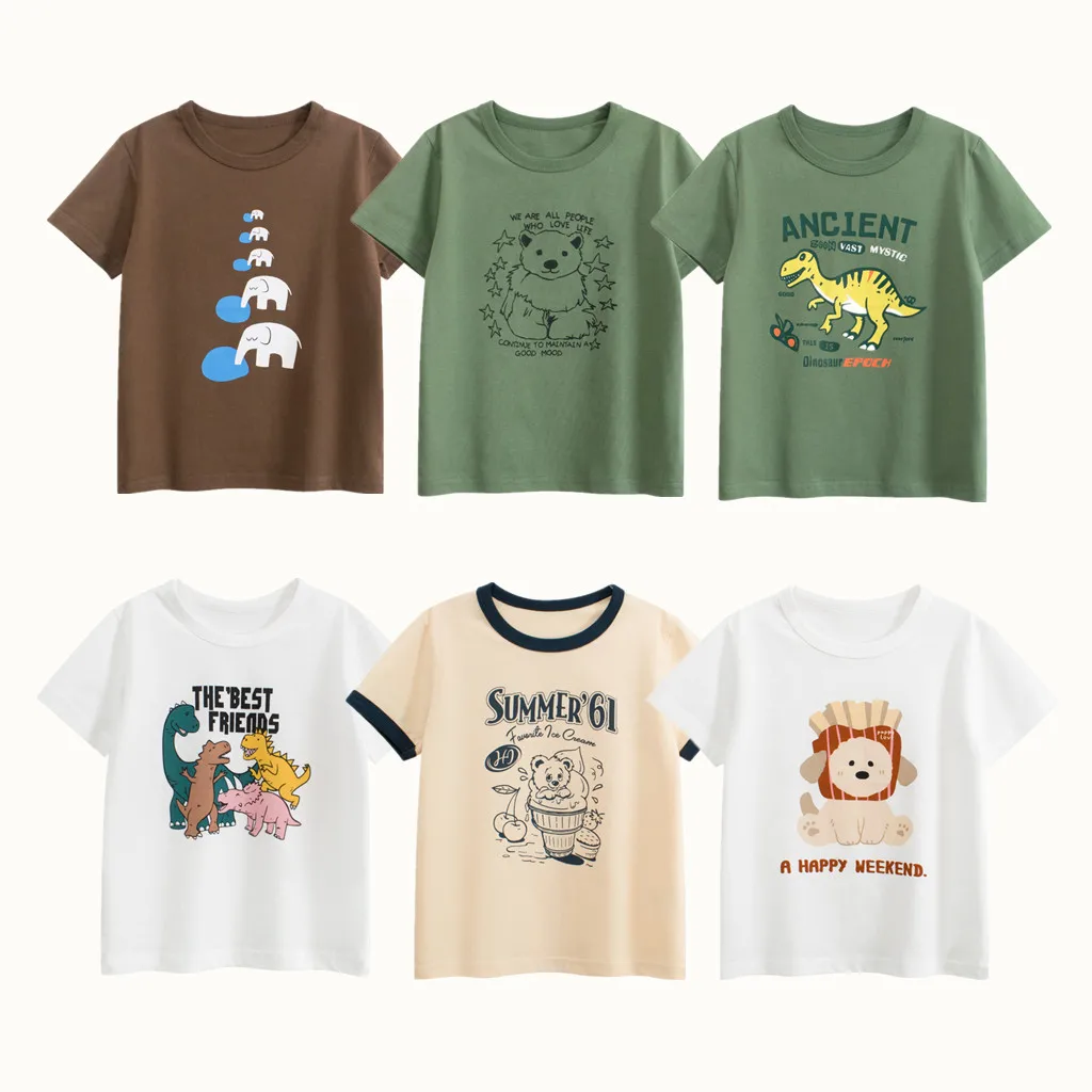 2025 Children T-Shirts Bear Dinosaur Cartoon Cute Clothes for Boy 100% Cotton Kids Girls Short Sleeve Casual Sport Top Tees