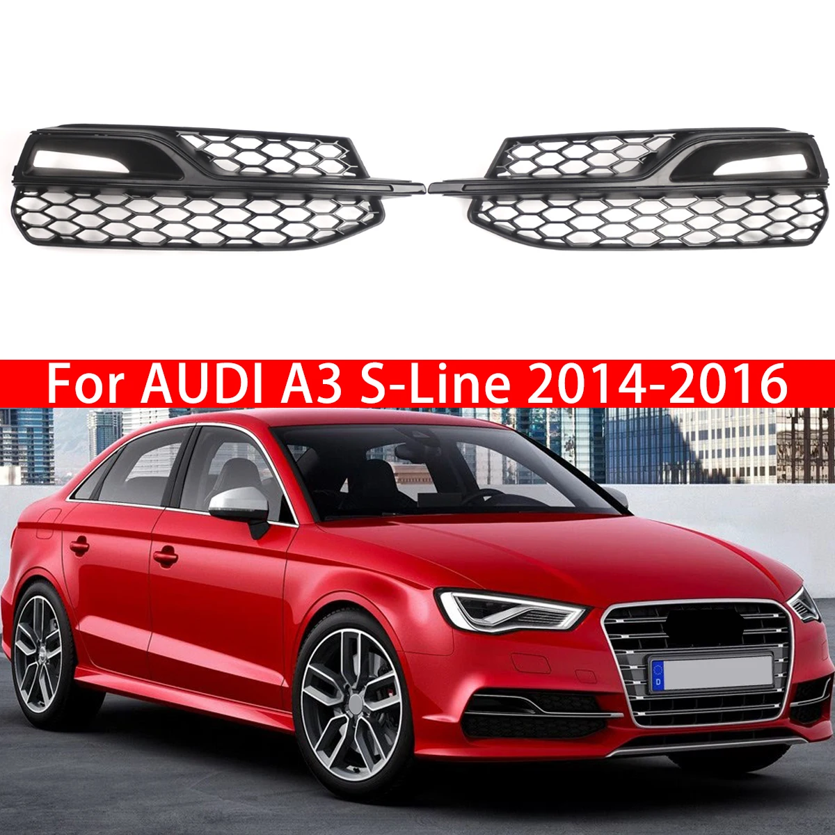 

Левый и правый передний бампер, противотуманная фара, решетка с черной отделкой, сотовая решетка для AUDI A3 S-Line S3 2014-2016 8V3807681L 8V3807682L