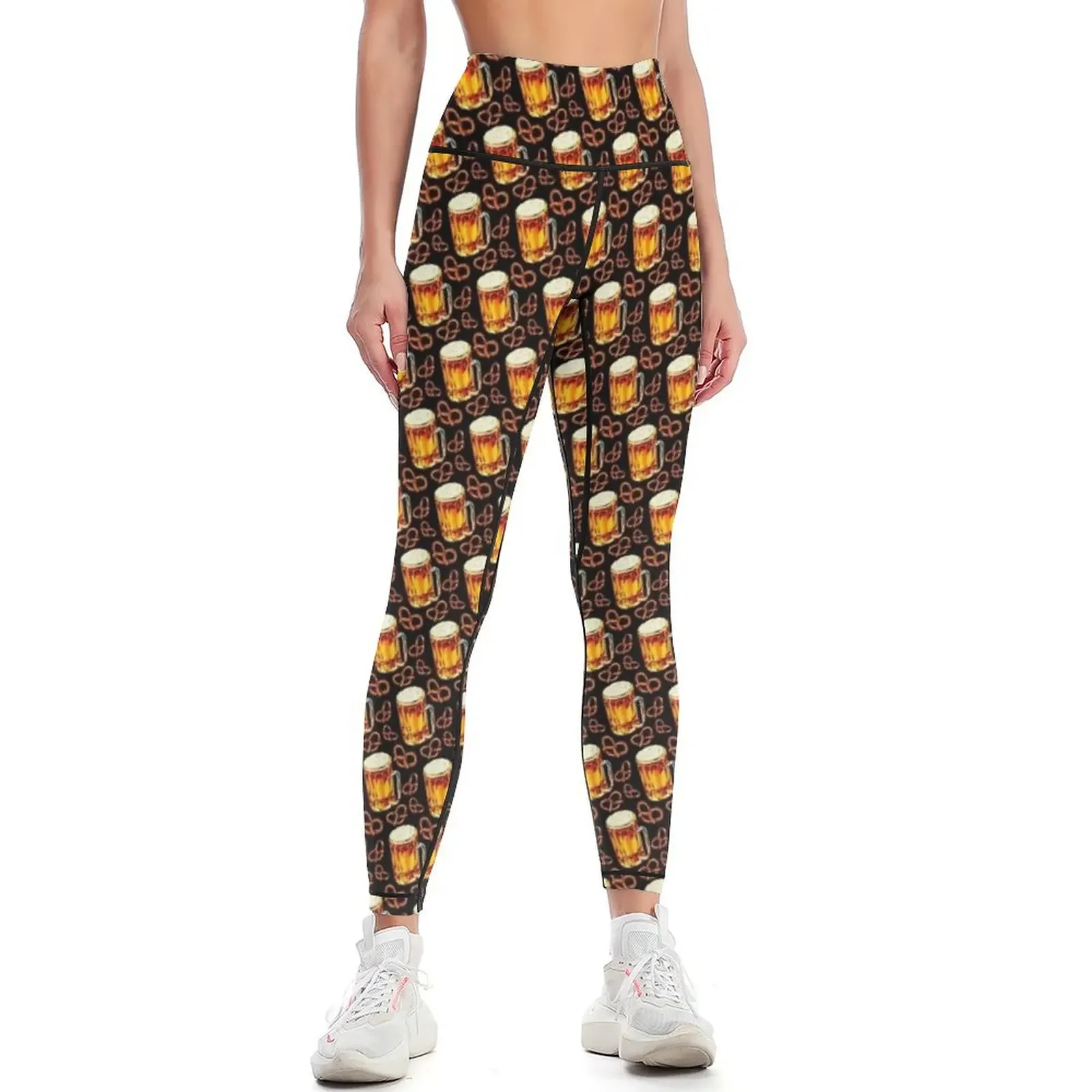 

Beer & Pretzel Pattern - Black Leggings exercise clothing for sports for gym sport legging for physical Womens Leggings