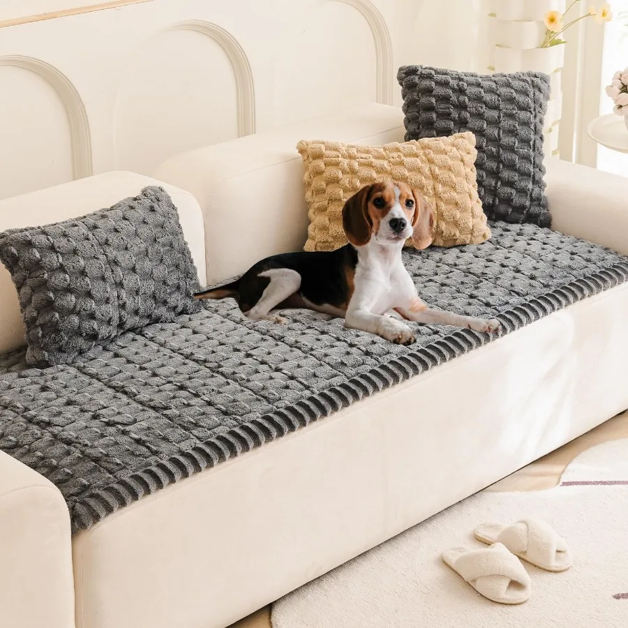 

Fuzzy Geometric Jacquard Couch Cover for Dogs with NonSlip Base and Washable Fabric PetFriendly Sofa Protector for Indoor Use I