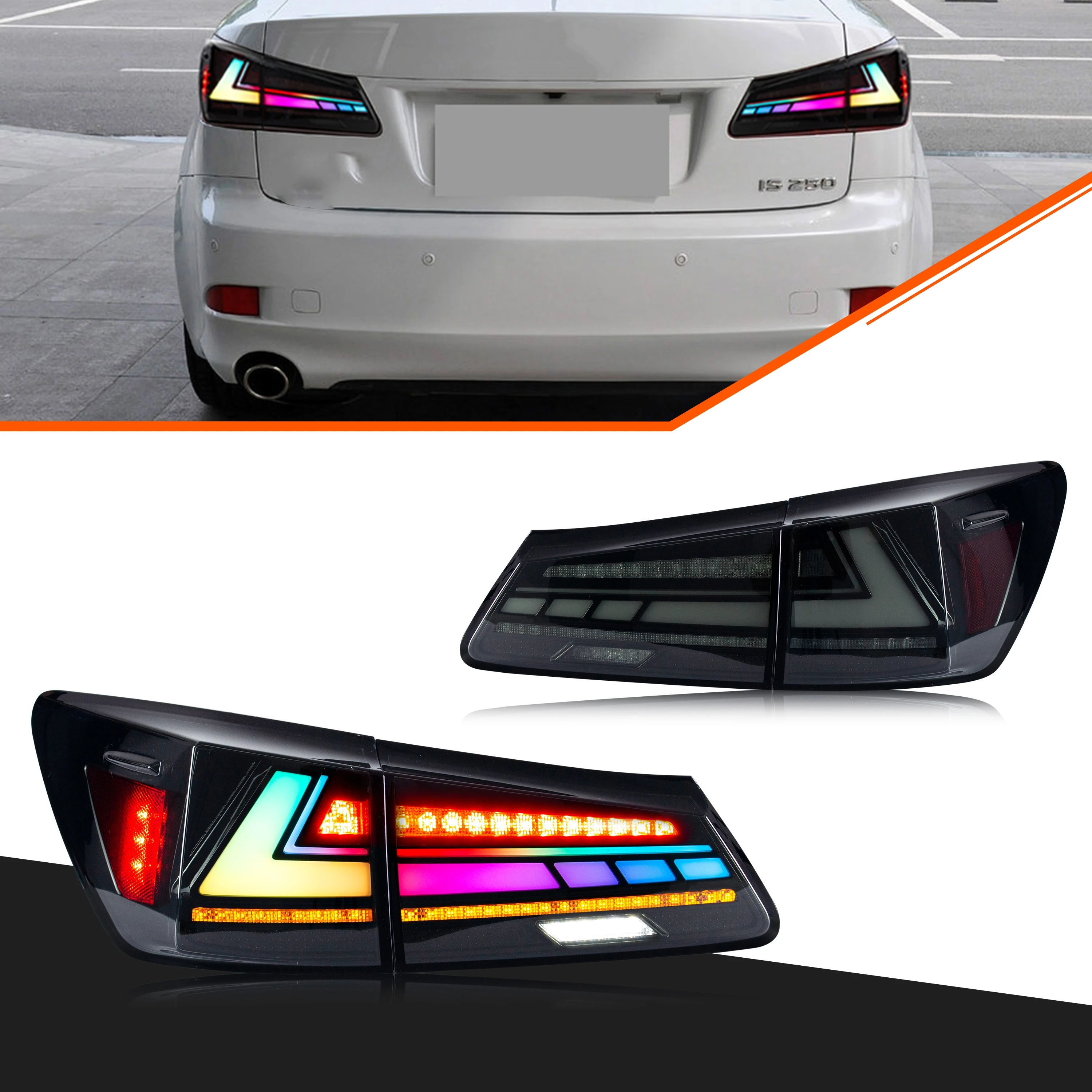 

LED RGB Tail Lights for Lexus IS250 IS350 ISF 2006-2013 IS ii 220d 200d Dynamic Animation Sequential Turn Signal Rear Lamps