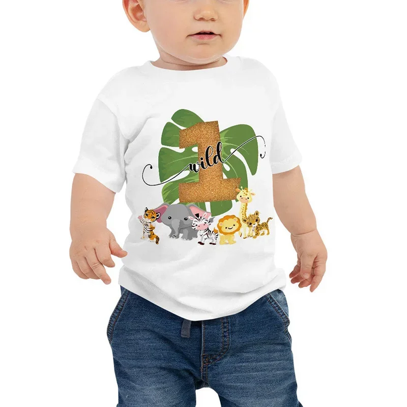 

1st first Wild one 1 year old animal lion T Shirt Woodland jungle Safari themed boy Birthday decoration gift present Photo props