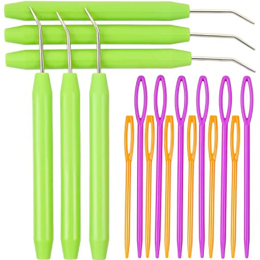

Knitting Loom Hooks, Crochet Hook Set, 6 Pcs Green Knit Loom Hooks with 12 Pcs Colorful Plastic Sewing Needles for Knifty Knitt