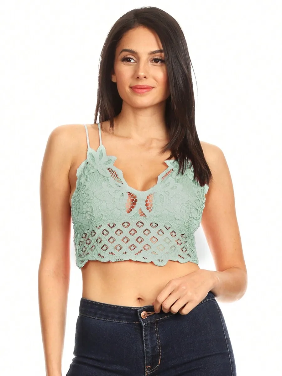 

Womens Floral Lace Spaghetti Strap Bralette Crop Top