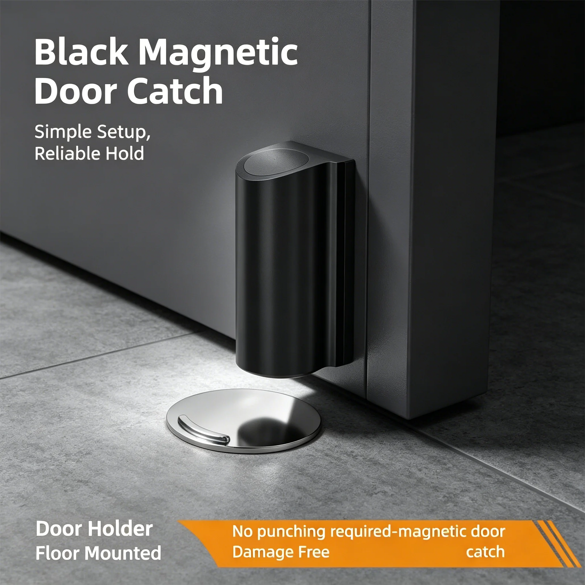 Heavy Duty Magnetic Door Stopper Stainless Steel Doorstop Black Without Punching Door Suction Door Holder Door Hardware
