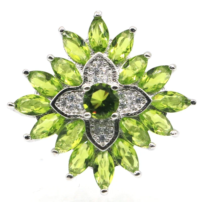 

6g Customized 925 SOLID STERLING SILVER Ring Gorgeous Green Peridot Golden Citrine CZ Many Sizes 5-11