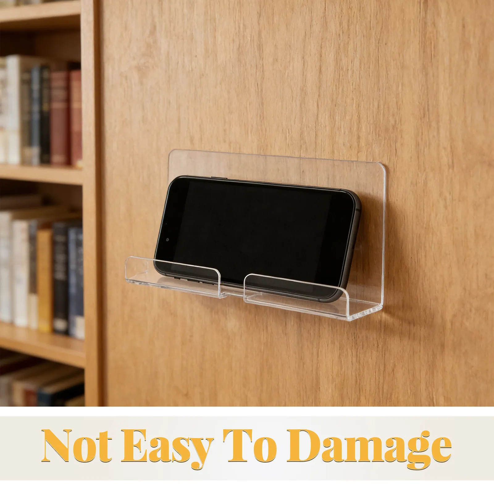 Adhesive Tablet Wall Mount Holder Clear Acrylic Hands-Free Stand for Tablets Smartphones E-Readers Charging Hole Cable Groove