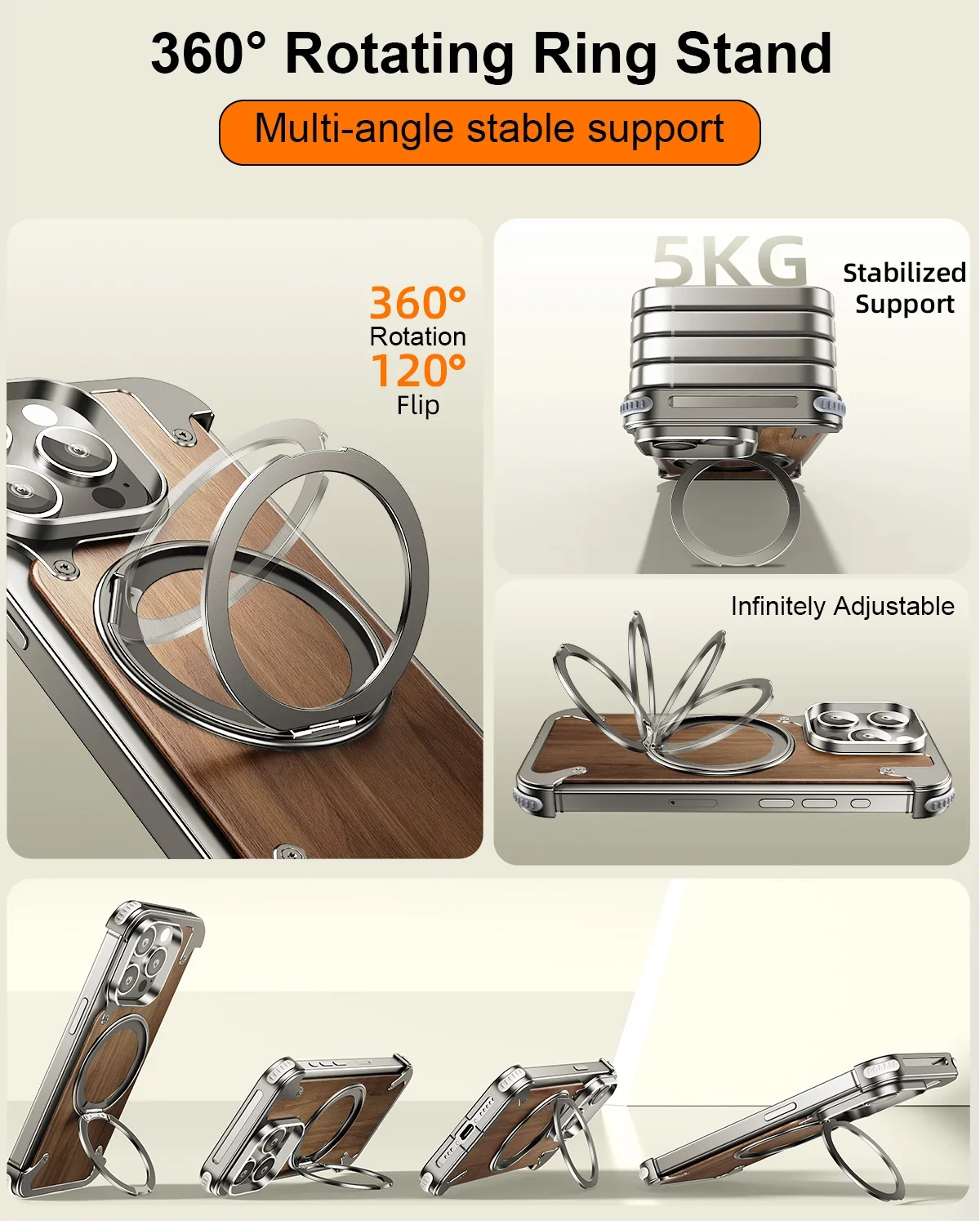 Eary Natural Wood for iPhone 15 Pro Max Case Frameless with MagSafe Phone Stand Shockproof Protective iPhone 14 Pro Max Cover