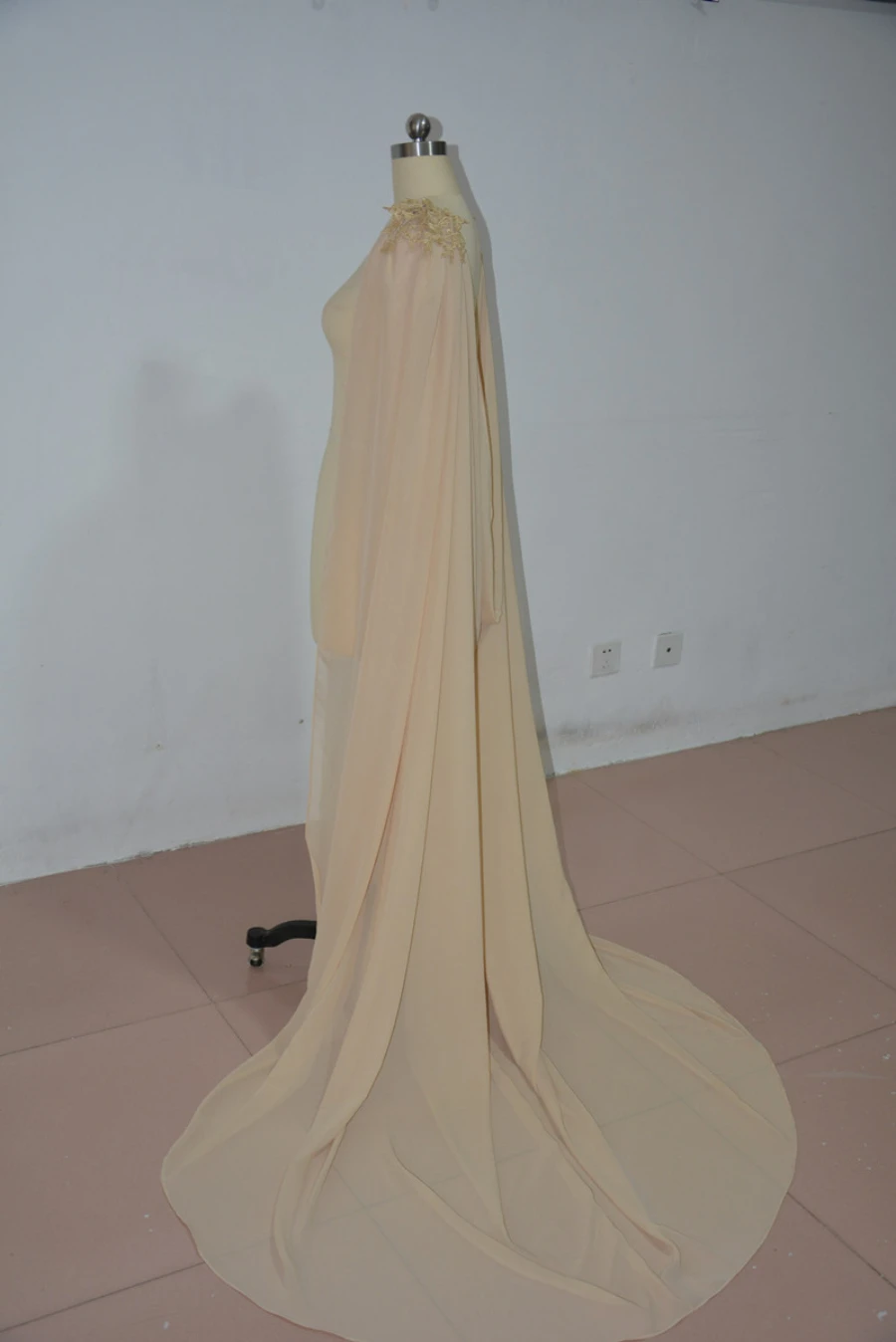 hot new Champagne Chiffon Detachable Wedding Cloak or Bridal Cape wedding accessories custom