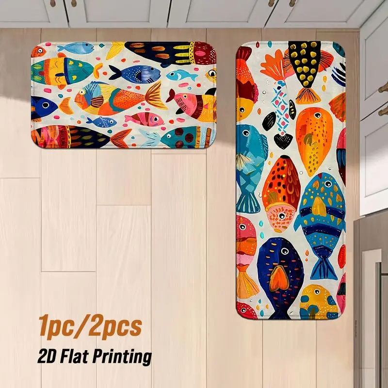 Colorful Little Fish Kitchen Runner Rug Soft Non Slip Indoor Outdoor Entryway Mat Hallway Home Decor Aesthetic Floor Carpet