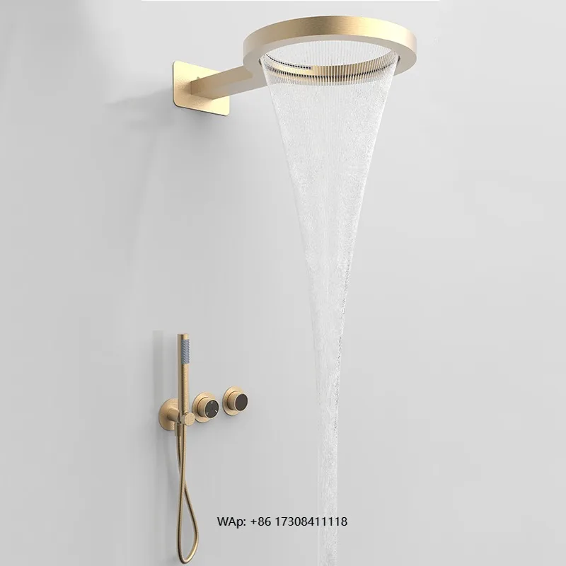 Popular Bath Shower Set Brass Gold Black Shower Mixer Waterfall Bathroom Head Shower Faucet Set