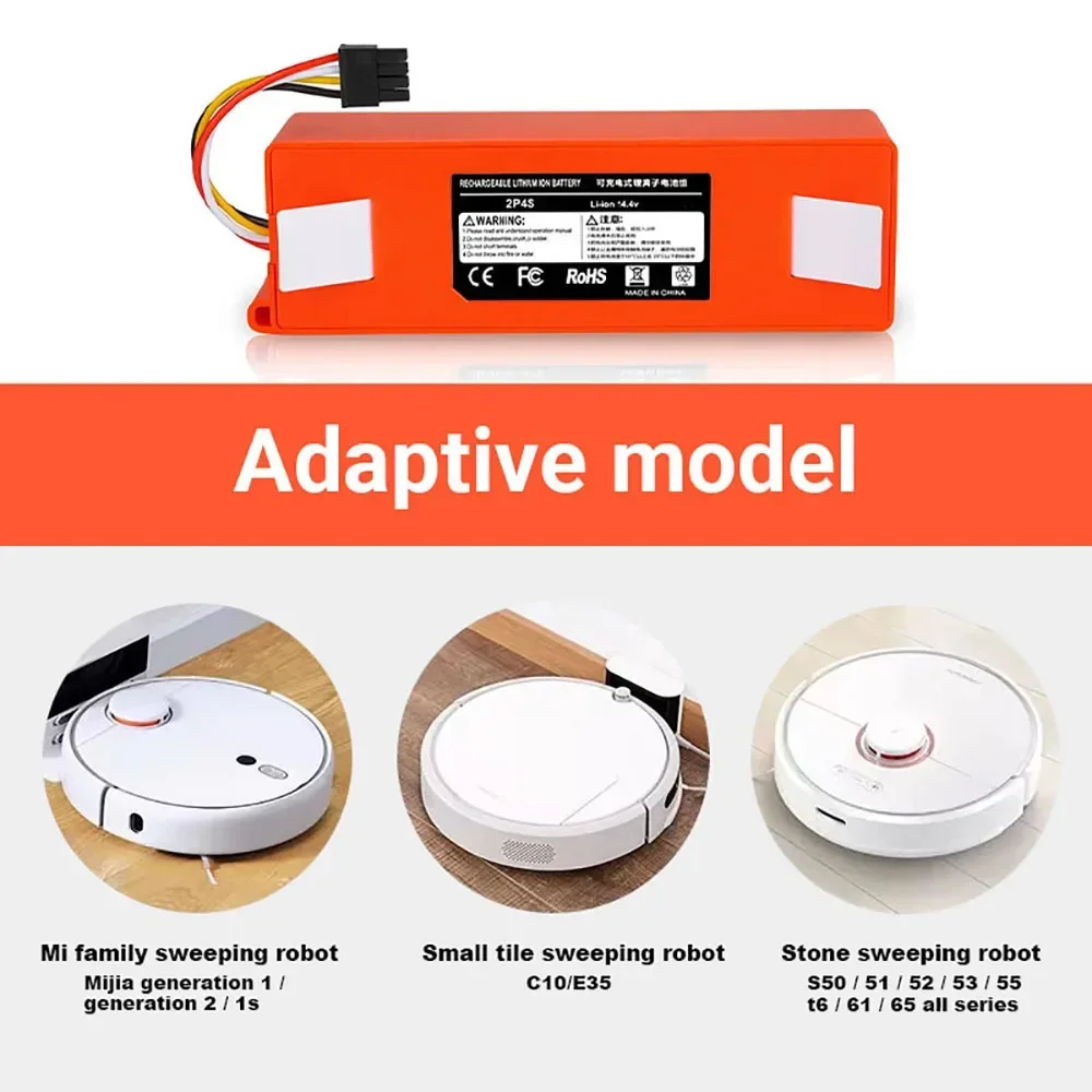 Replacement Battery for Xiaomi Roborock, Robotic Vacuum Cleaner, S55, S60, S65, S50, S51, S5 MAX, S6 Parts, 14.4V, 12800mAh