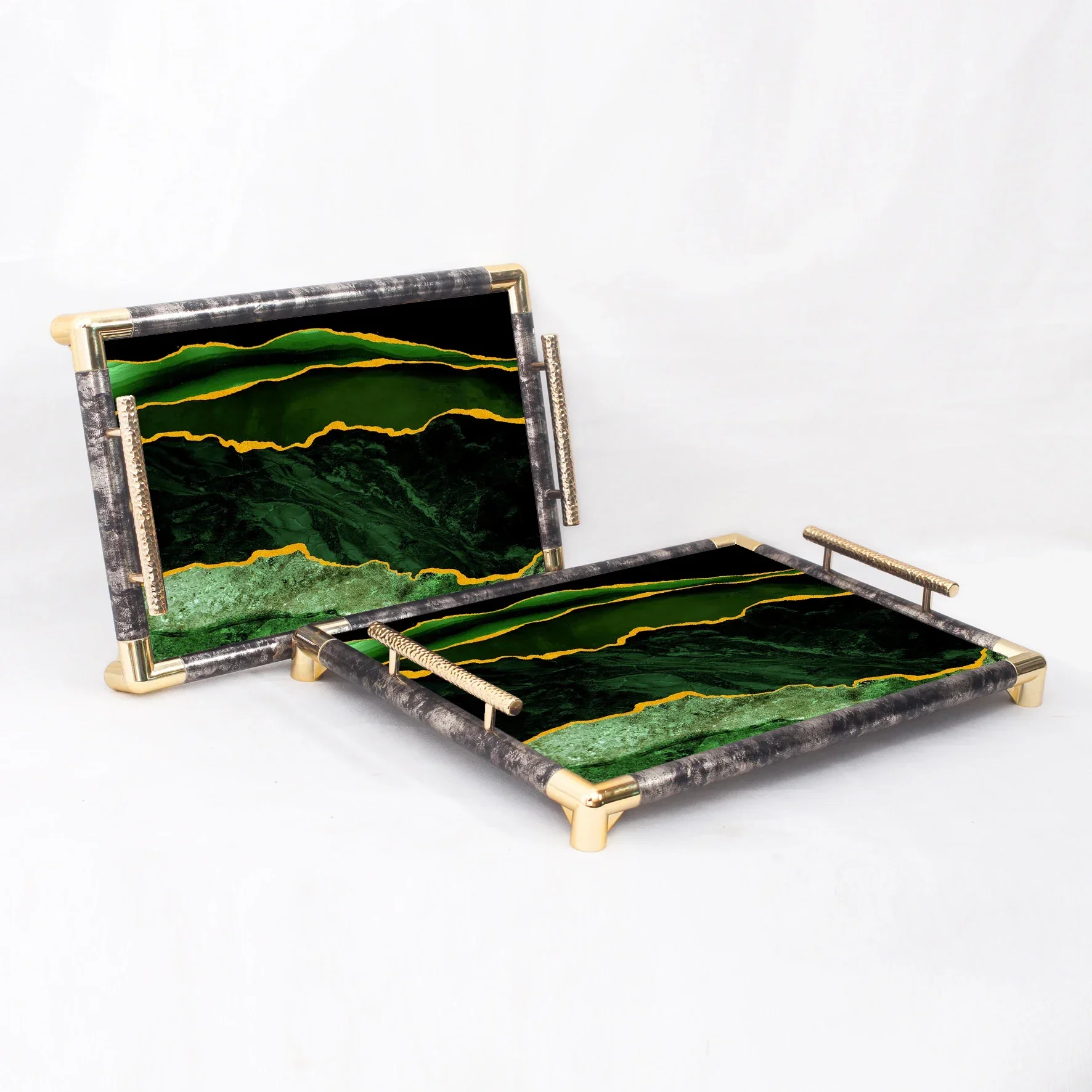 

'Modern Style Glass Serving Tray with Handle for Home Use MOQ 100pcs