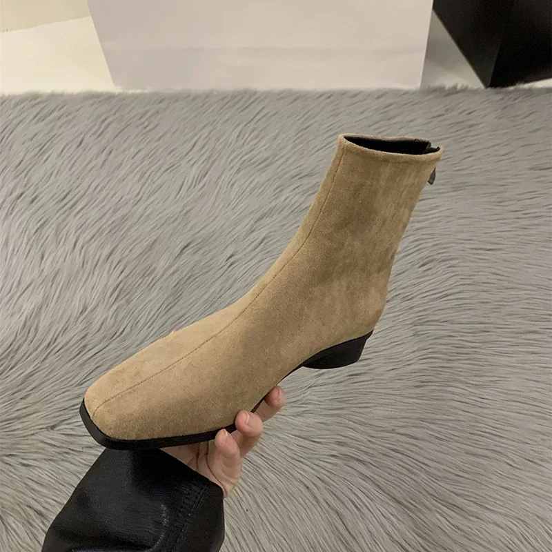 Street Style Women Ankle Boots Fashion Elegant Zippers Shoes Autumn Winter Square Heel Laides Stretch Modern Short Booties