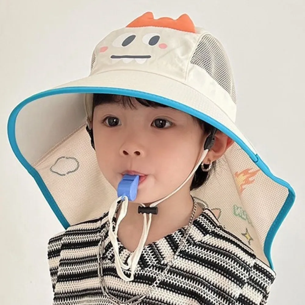 

New Cartoon Desige Children's Hat Adjustable Size Breathable Fisherman Cap Lightweight Neck Protection Sun Shade Hat Beach Use