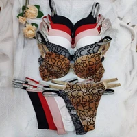 Conjunto de sujetador Sexy con diamantes de imitación de leopardo para mujer, Bralette, ropa interior para niña, sujetador, Tanga a la moda, sujetadores, lencería, conjuntos de bragas