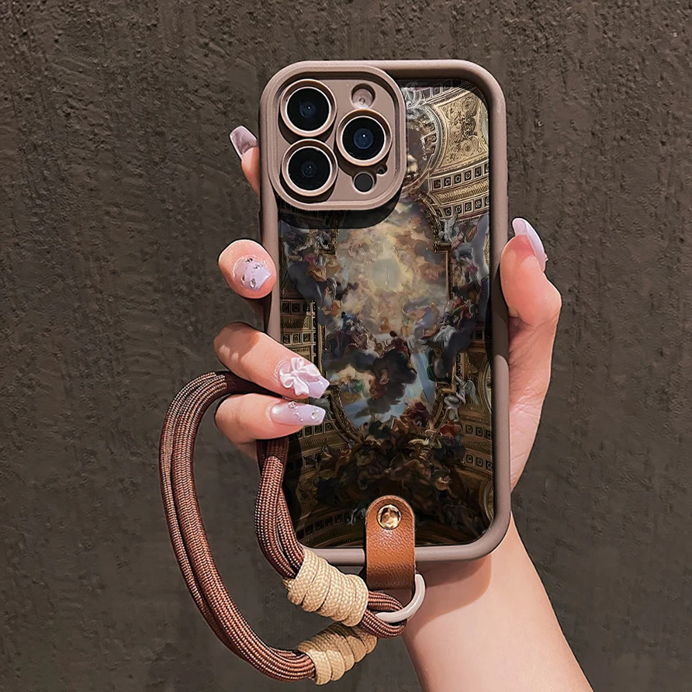 Retro-Kunst-Religion-Collage Silikon-Handyhülle für iPhone 16 17 Pro 15 14 13 12 11 Pro Max 16E 7 8 Plus XR XS mit Lanyard-Hülle – Detail 3