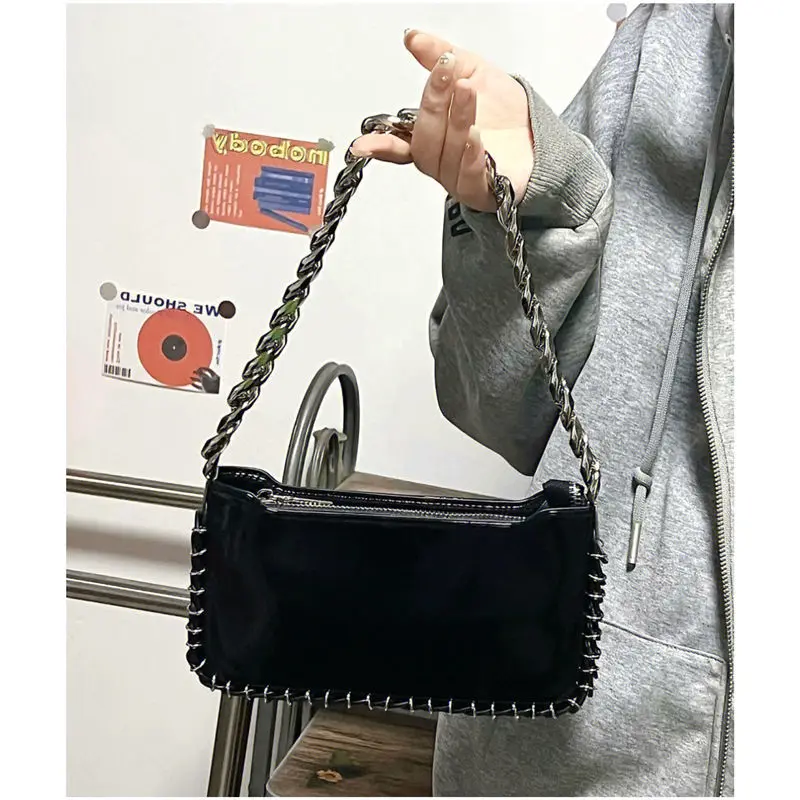 Women Bag 2023 Fashion New Luxury Y2K Coarse Chain Shoulder Bag Handbag Purse Casual Zipper Girls Bag Euro-America Style