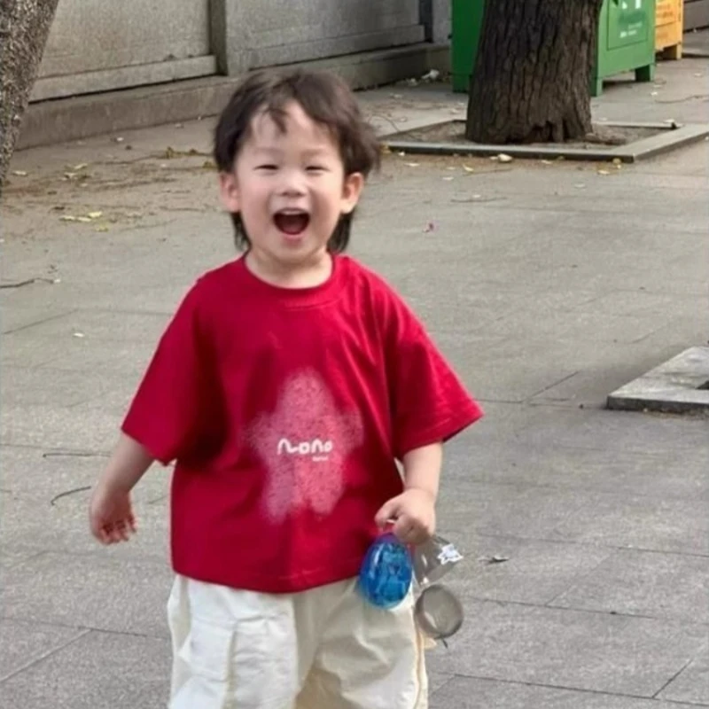 

100% COTTON Kids' Star Print Short Sleeve T-Shirt Summer New Arrival Round Neck Top for Toddler Kids 3-12Y