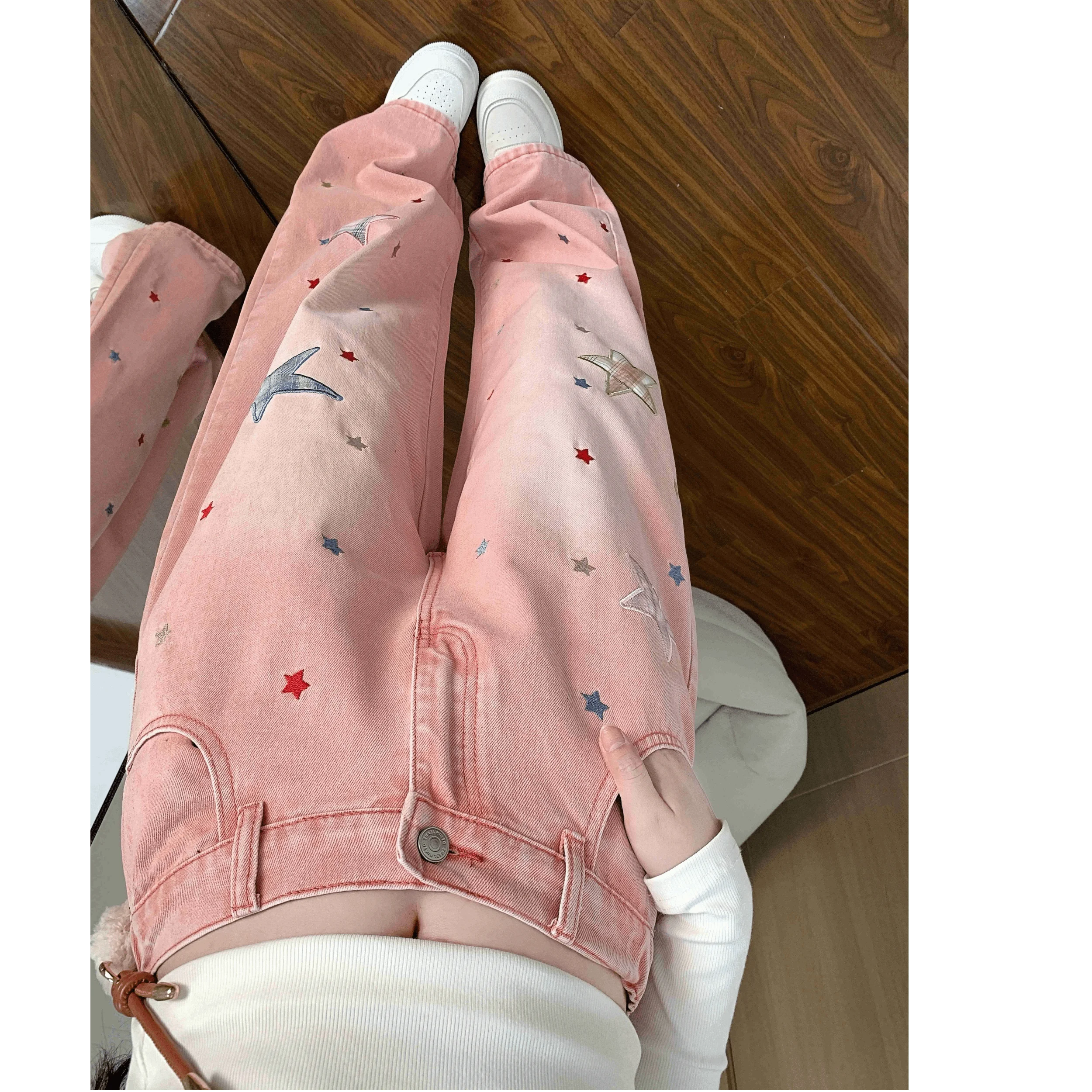 

Джинсы женские Dopne Star с вышивкой и эффектом потертости, весенне-осенние, свободные, прямые, утягивающие, модель «Драг»