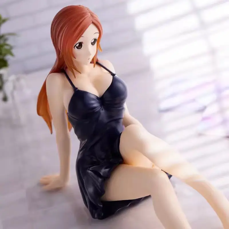Anime Figure Matsumoto Rangiku Inoue Orihime Black Nightdress Sitting Action Figure PVC Model Toy Adult Collection Gift view 3