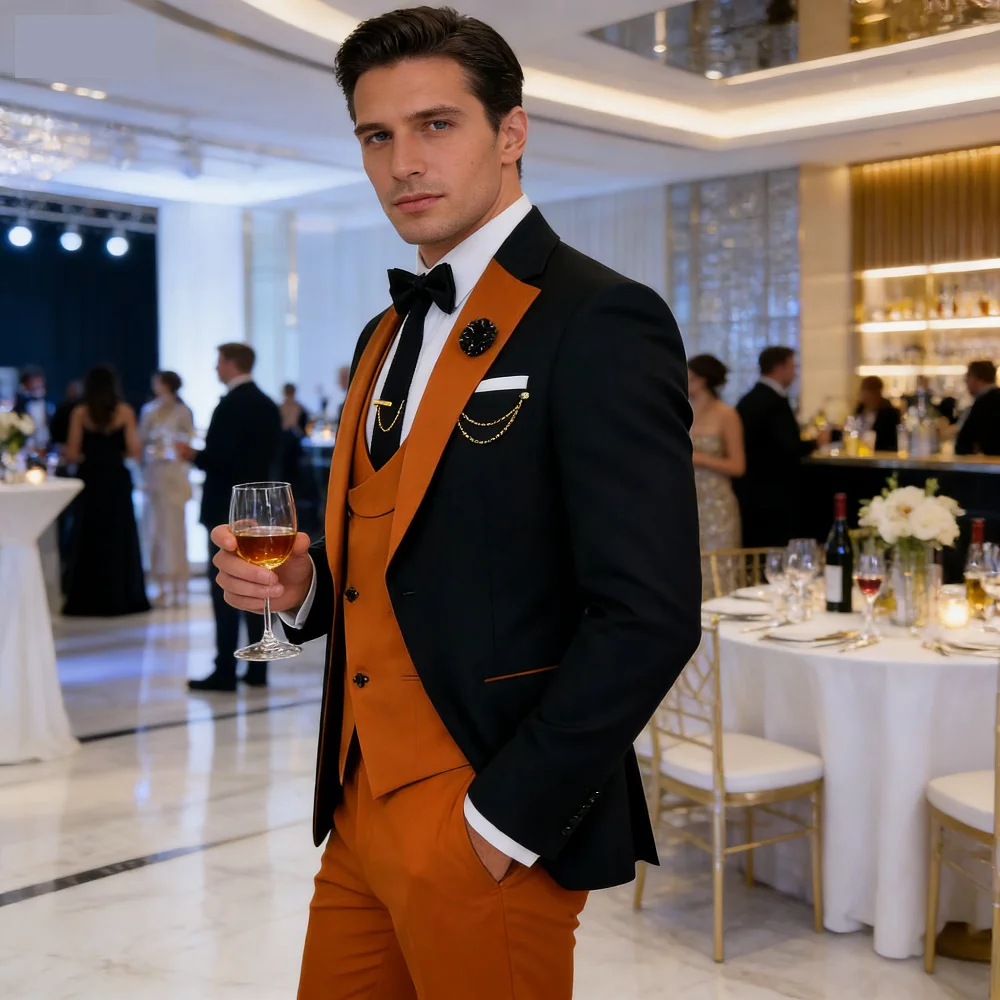 

Мужской костюм-тройка Slim Fit для торжественных мероприятий: пиджак, брюки, жилет – идеально для свадьбы, выпускного или деловых встреч