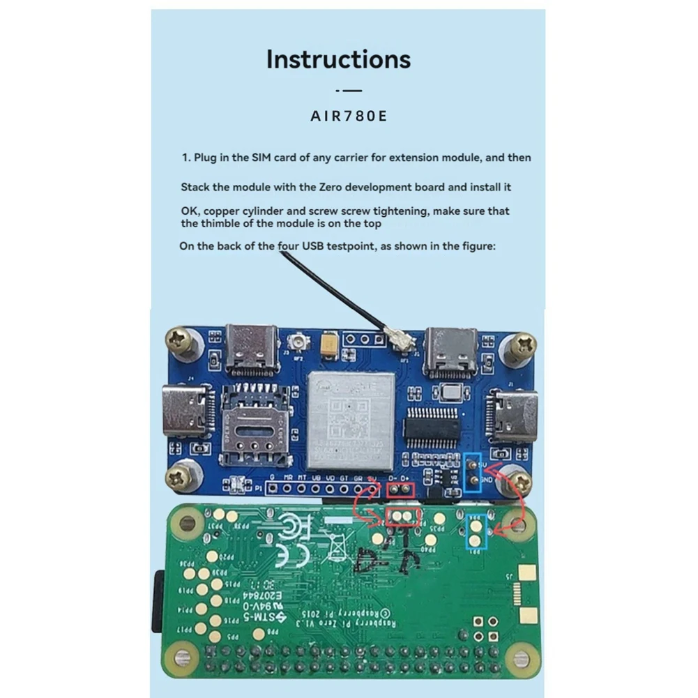 New 4G HUB Expansion Board Air780e Networking Module 4G CAT1 LTE Ethernet Module for Raspberry Pi Zero Dedicated