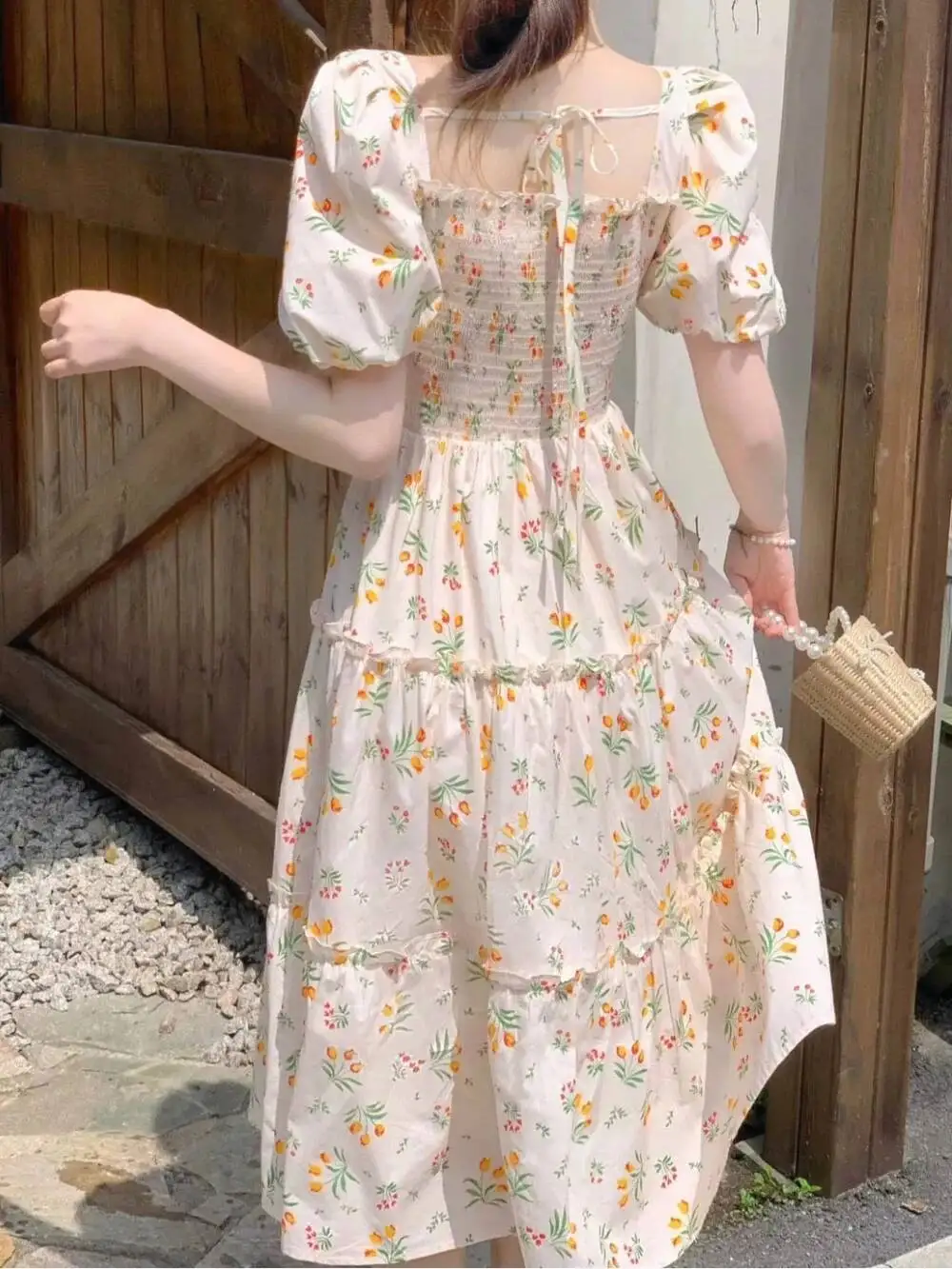 Midi Dresses For Women Cute Woman Dress Floral Kawaii Fairy Flower Short Sleeve Elegant And Beautiful New In Curvy Haruku Hot