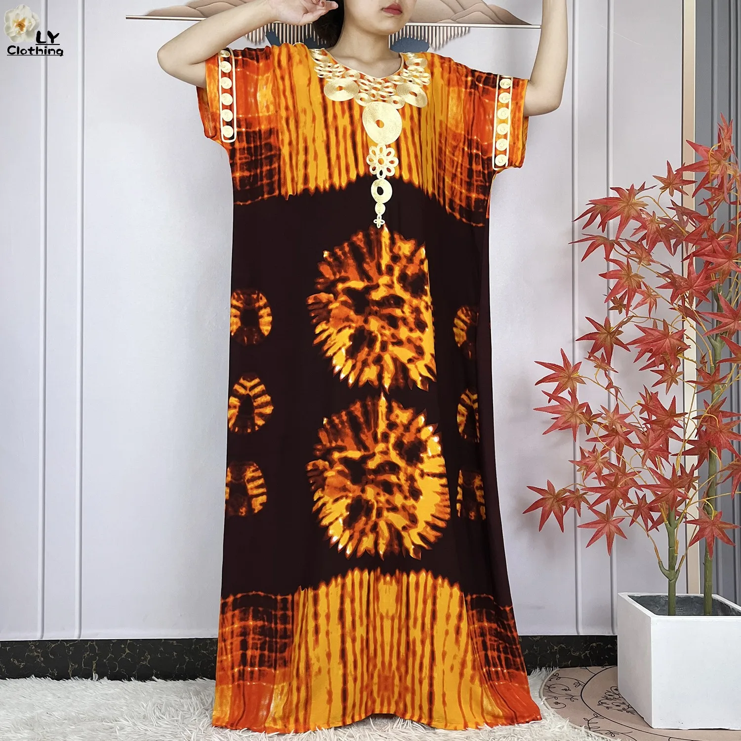 2024 New Summer Abaya African Women Dashiki 100% Cotton Floral Casual Dress Printed Short Sleeve Loose Maxi Dubai Islam Dresses