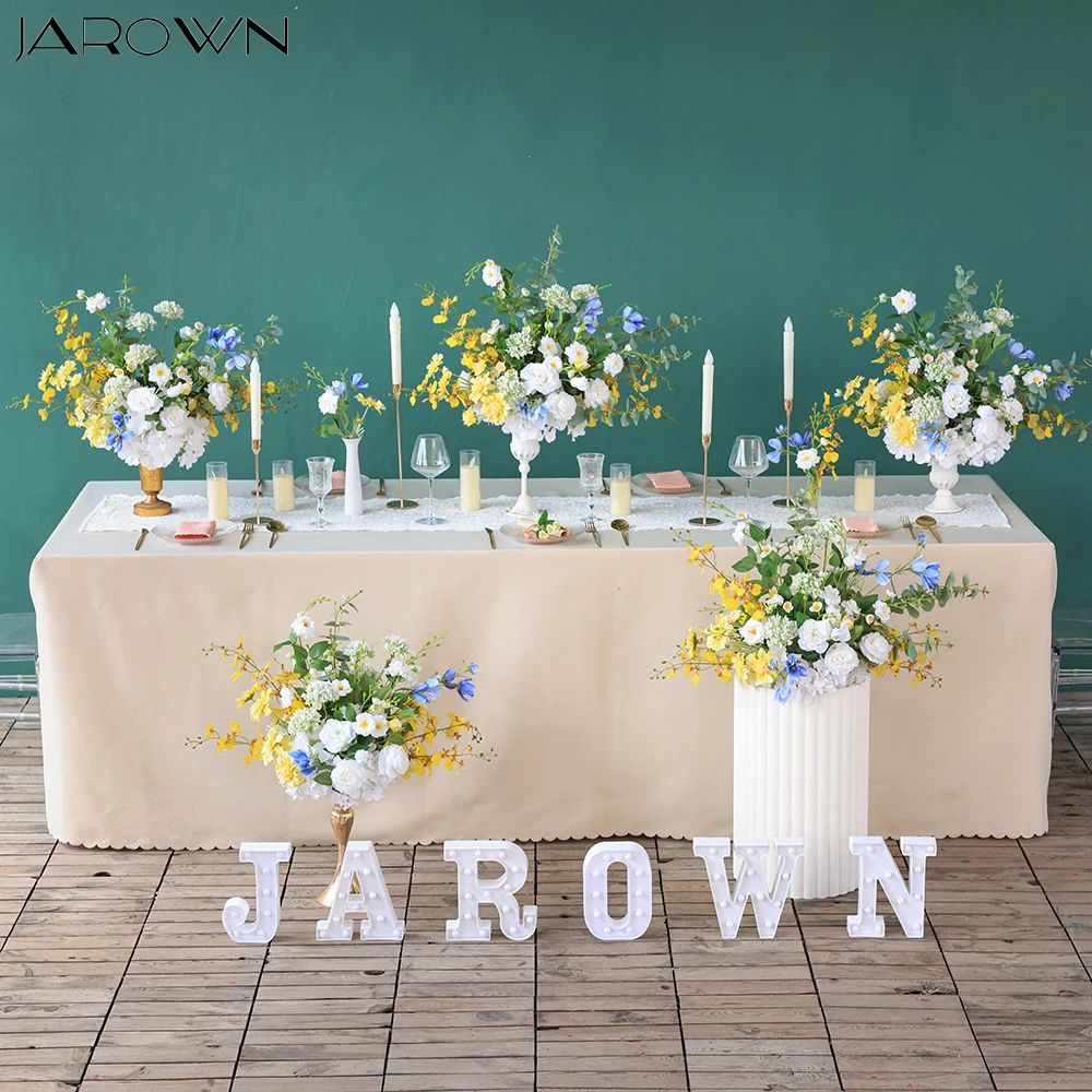 

Wedding Event Table Decorations Yellow White Blue Peony Orchid Flower Arrangement for Party Decors Road Lead Floral Customized