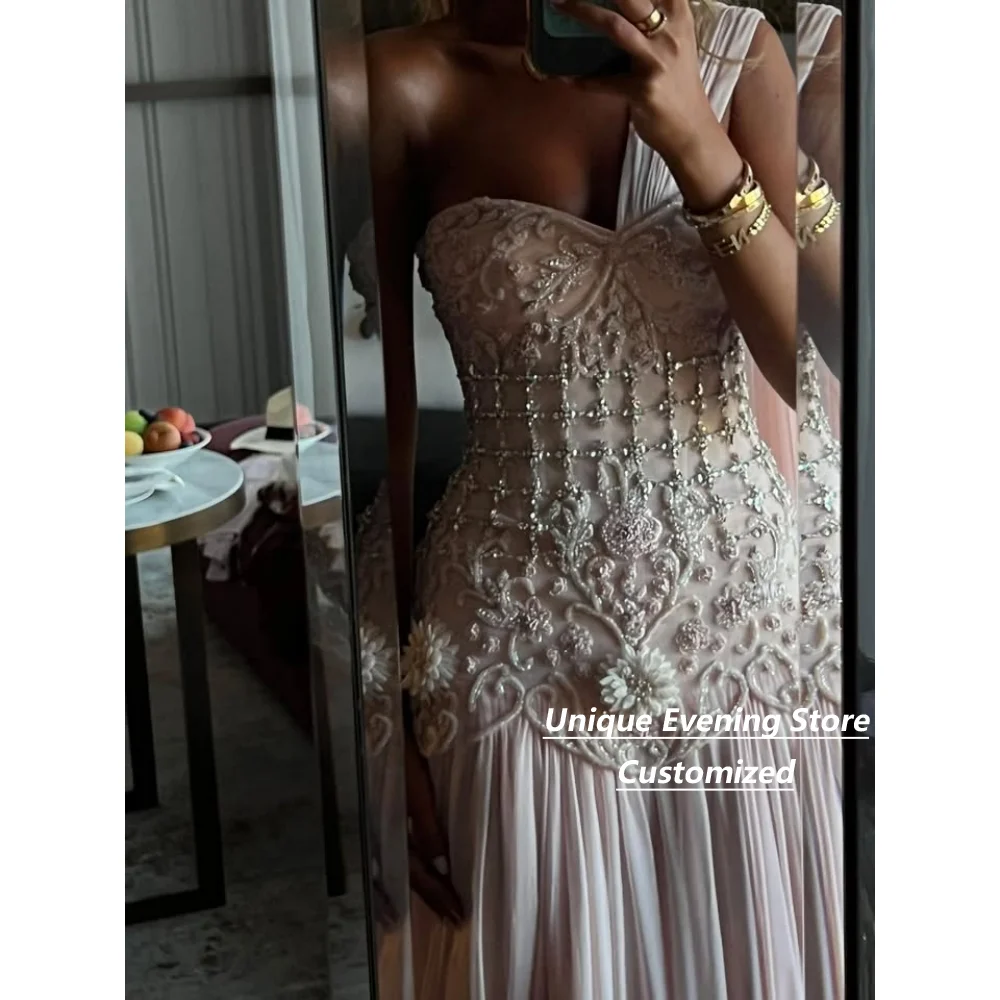 Customized Pink One Shoulder Cape Sleeve Beaded Chiffon Mermaid Mother of the Bride Dresses Formal Wedding Guest Dress