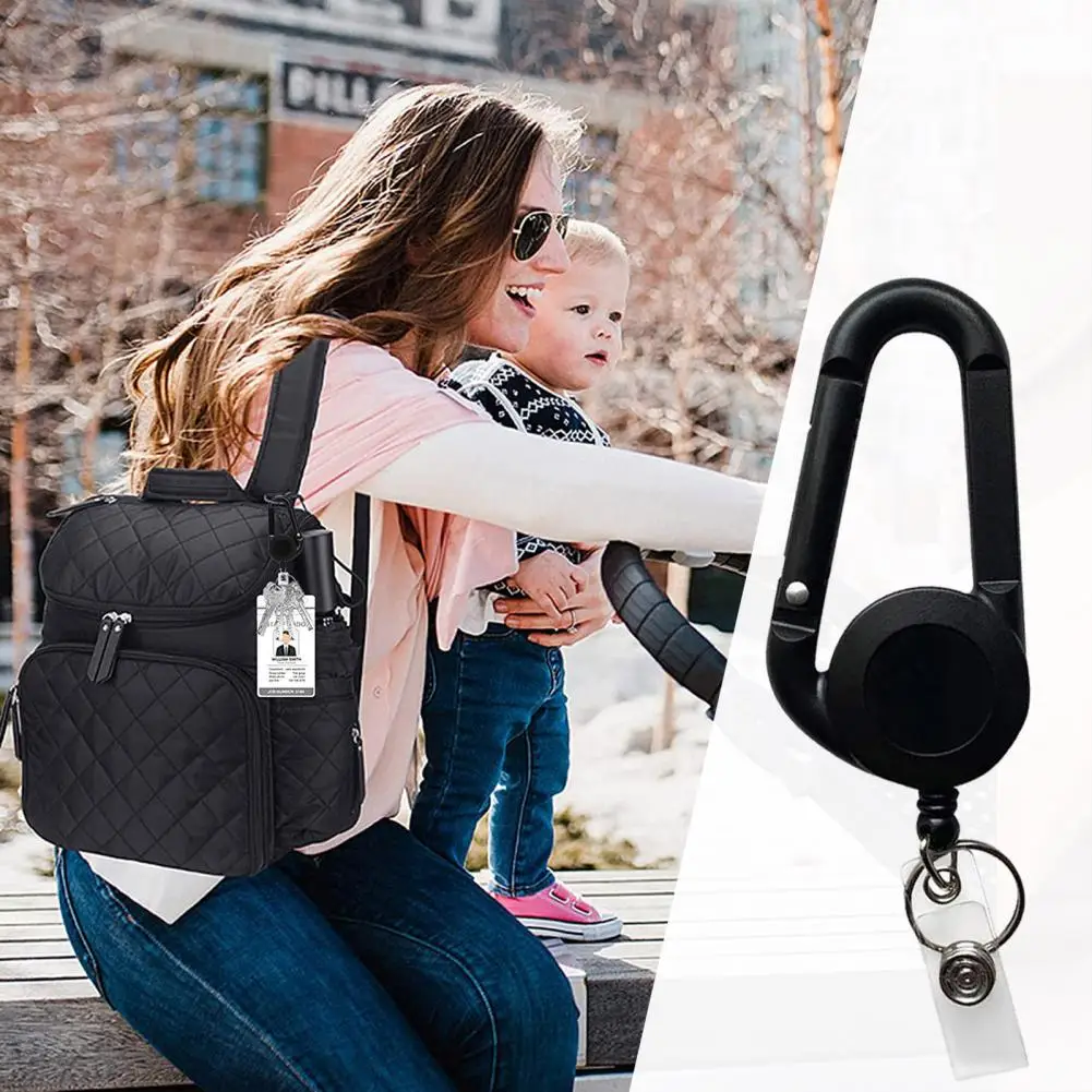 Titular crachá retrátil com mosquetão para escritório, carabiner carretel, portátil, leve