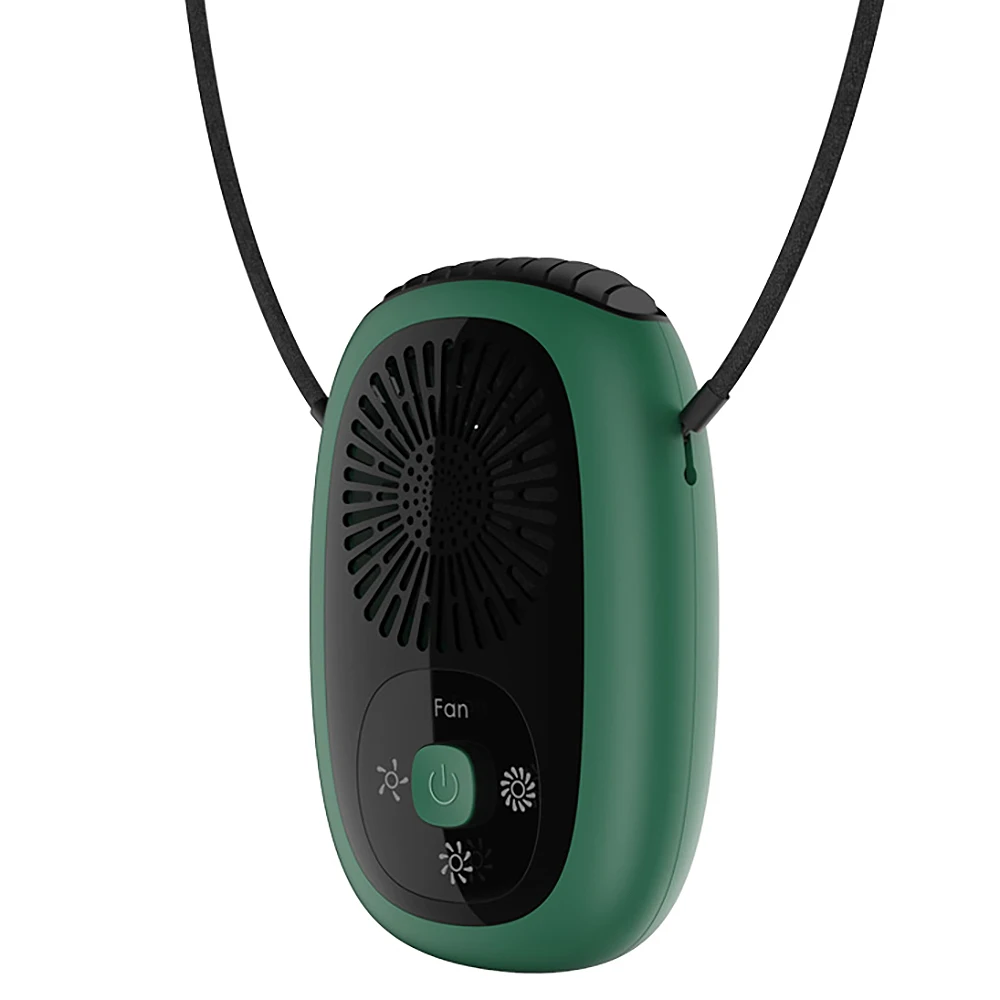 Fashionable Personal Wearable Mini Portable 3-Gears Adjustable USB Charging Handheld Desktop Hanging Neck Fan Green