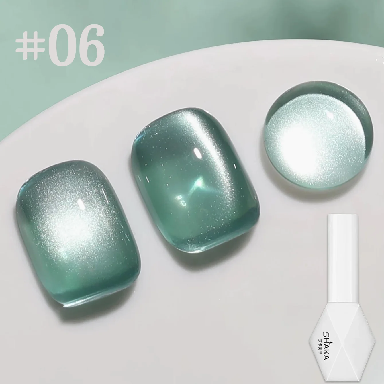 1pcs SHAKA Spring Green Glass Bead Cat Eye Gel Nail Polish 2026 New Style Ice Transparent White Mint Mambo Style Gel Nail Art