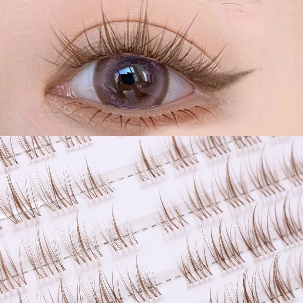 10 Rows Fairy Eyelashes Cluster Natural Individual Grafting Lash Transparent Stem Black Brown Segmented Eyelash Extension Makeup