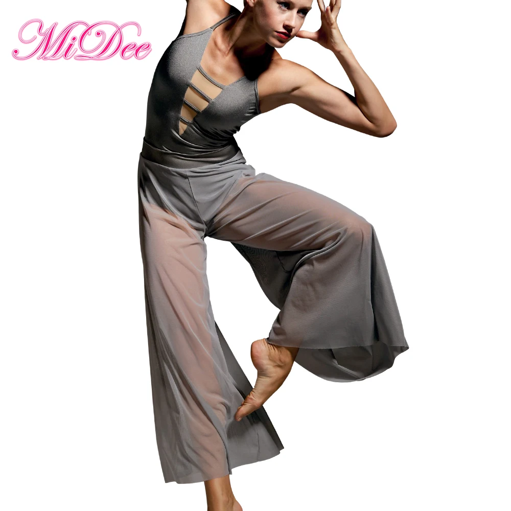 MiDee 2 Piece Dance Outfit Contemporary Costume Leotard Mesh Culotte Bodysuit Stage Performance Wear Clothes Customized