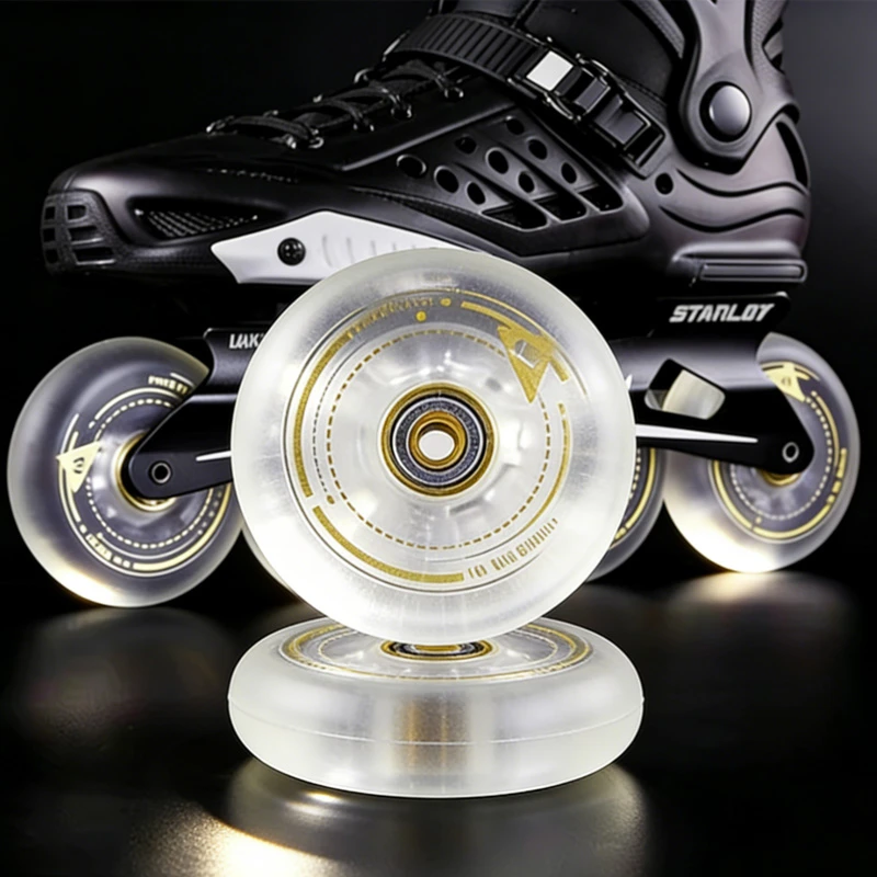 

4Pcs Gilded Roller Skate Wheels 90A Hardness Premium Transparent PU Material with Flint Brake Wear-Resistant Solid Structure