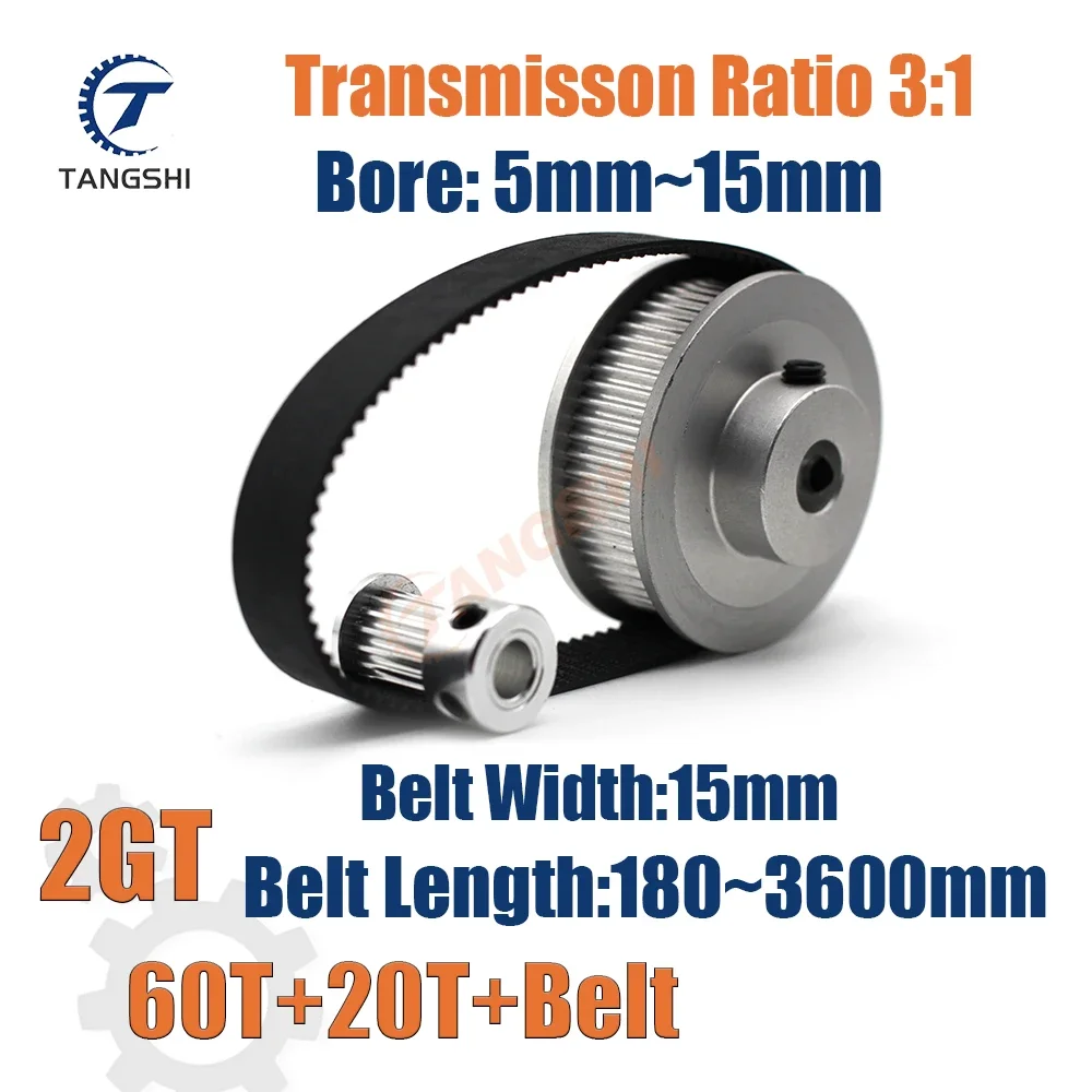 3D Printer Tensioning Wheel 3 Reduction Ratio 15mm Width Synchronous GT2 Belt Drive 60T 20T for Precision Printing