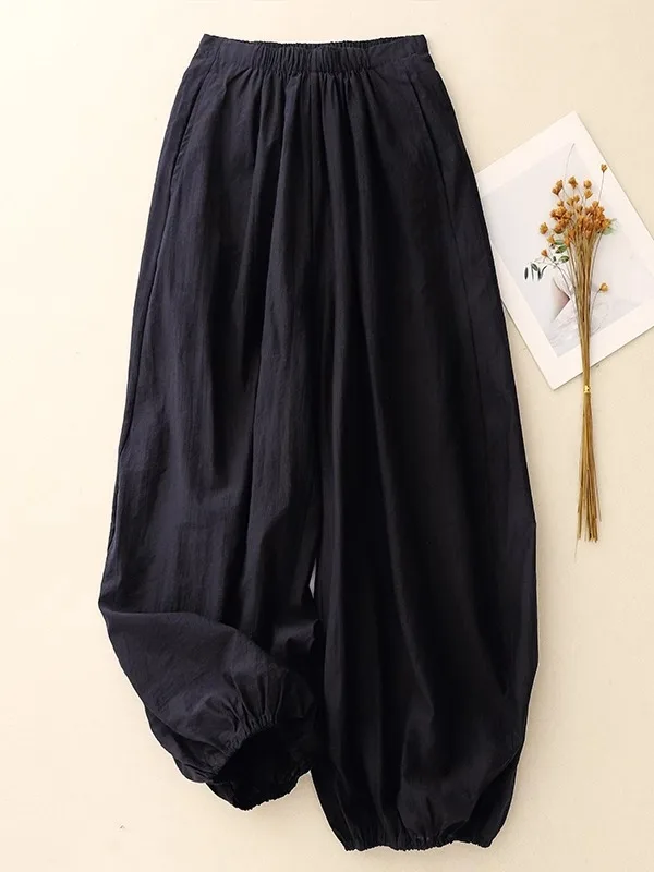 Nouveau 2025 femmes ample coton soie lanterne fleur bourgeon pantalon mince été jambe large ballon pantalon décontracté taille haute élastique