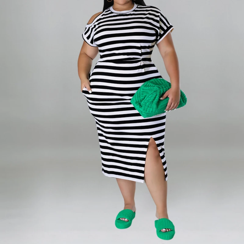 

Long Dress Women Striped Dresses High Waist Short Sleeve Vestidos Streetwear Casual Elegant Splice Y2k Party Maxi Summer 2025