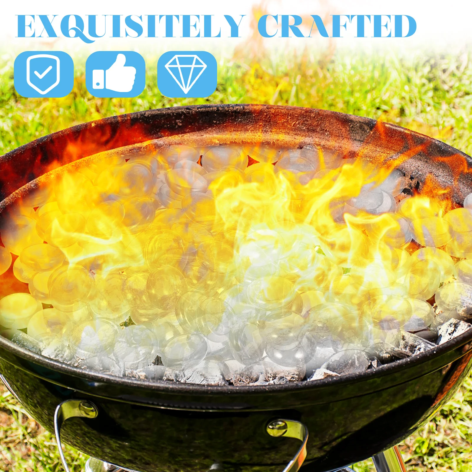 

1 Bag Fire Pit Glass Rocks Aquarium Fish Tank Landscape Decor Glass Beads Multi-Functional Stone Ornaments Wedding Party Diy