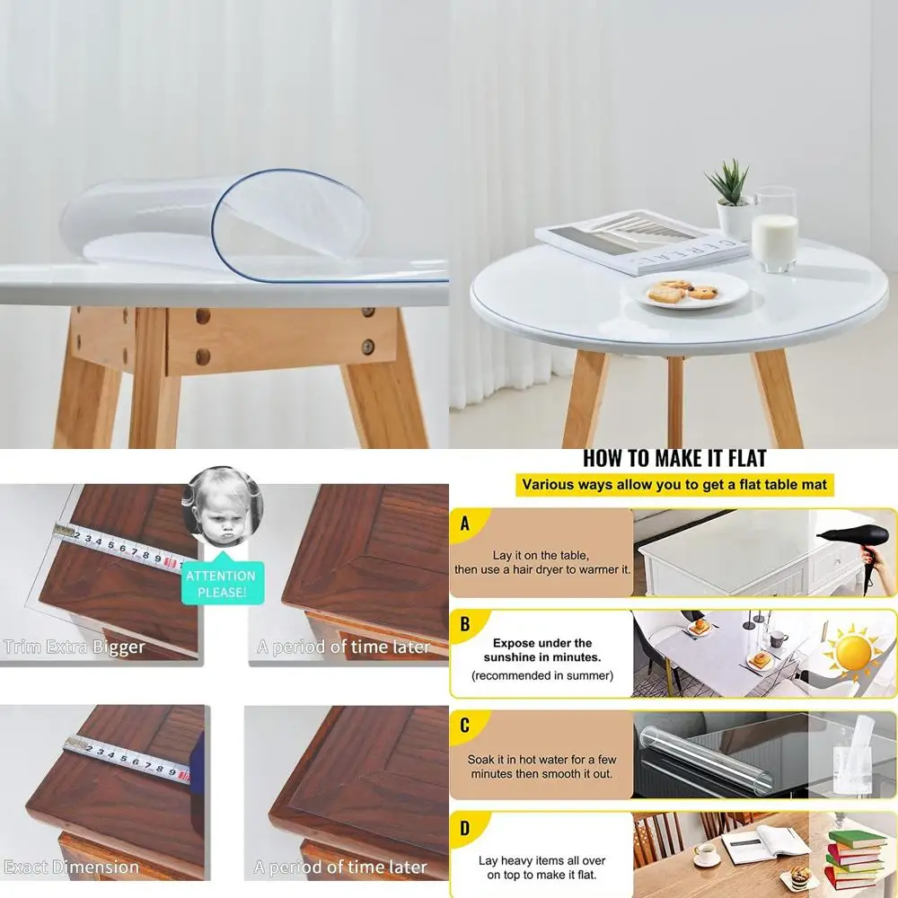 

60 Round Clear Plastic Table Protector, 1.5mm Thick Waterproof PVC Cover, Vinyl Mat for Circular Tables