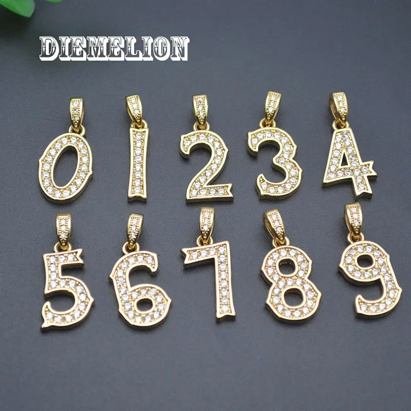 

10Pcs Gold Plated CZ Crystal Number Charms 0 1 2 3 4 5 6 7 8 9 Lucky Arabic Number Pendant Diy Bracelet Necklace Accessories